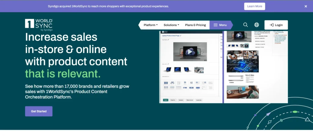 Best EPC Software: 1WorldSync product content management homepage for global data synchronization and GDSN compliance.