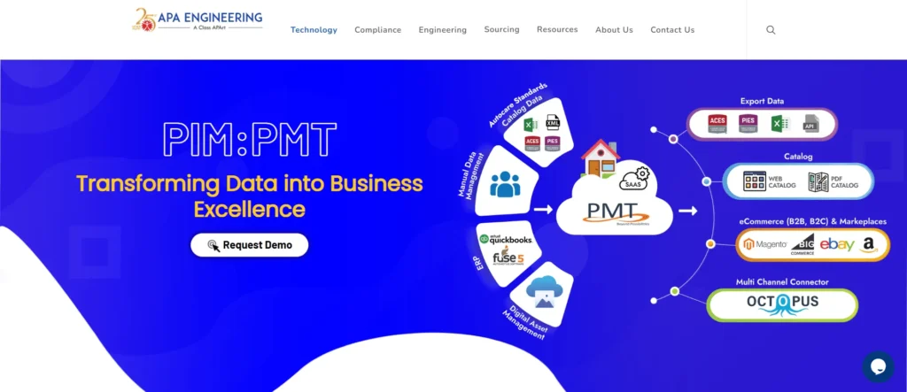 EPC Software for Automotive: APA PMT hero banner showcasing web-based parts management tool for aftermarket data and PIES standards.
