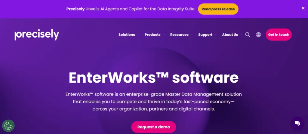EPC Software for Automotive: Precisely EnterWorks UI dashboard hero visual for enterprise MDM and aftermarket product workflows.