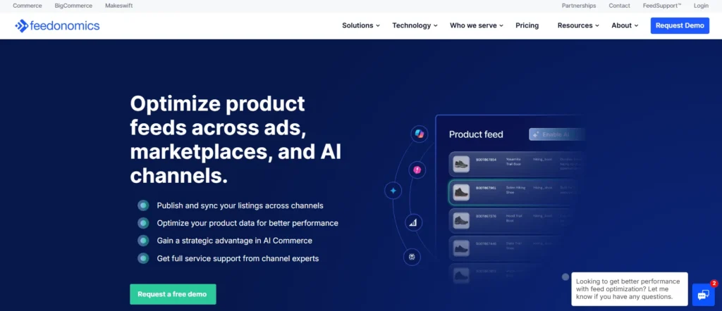 EPC Software for Automotive: Feedonomics full-service feed management homepage banner for omnichannel aftermarket growth on marketplaces.