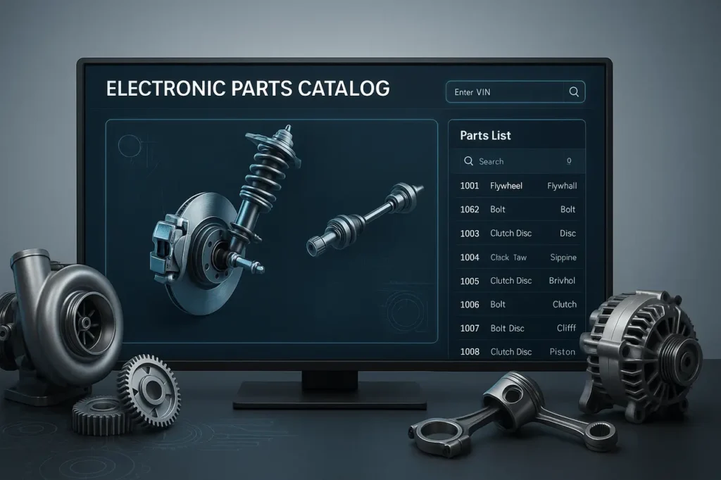 EPC system analytics dashboard showing parts data reports and performance metrics.