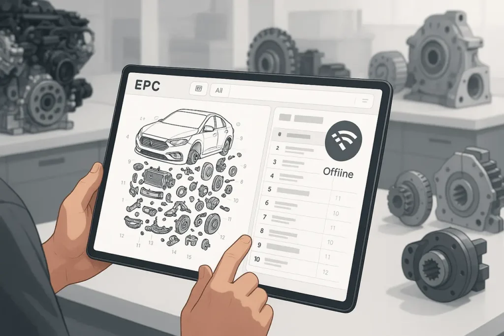 EPC Offline Mode showing Electronic Parts Catalogue usage without internet access.