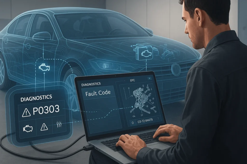 Learn how to map a fault code to a part via EPC using VIN-based lookup, diagnostic data, and OEM electronic parts catalogues.